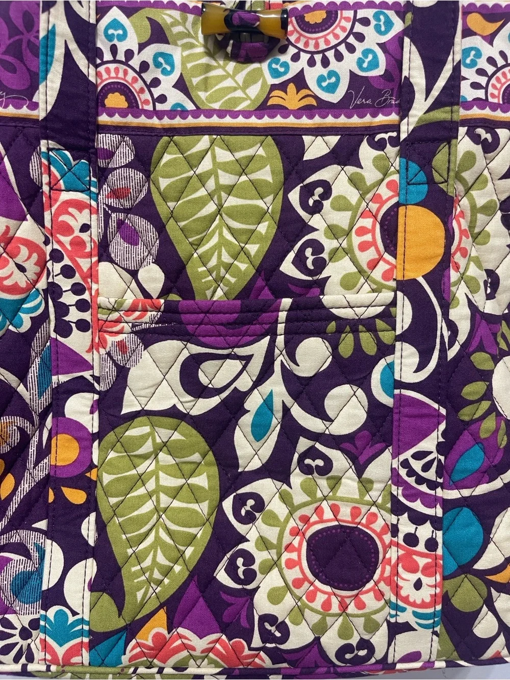 NWT $88 Vera Bradley Large Laptop Tote Plum Crazy with Toggle Closure